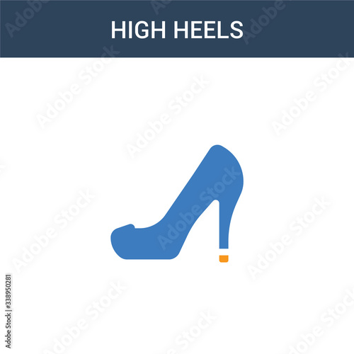 two colored High heels concept vector icon. 2 color High heels vector illustration. isolated blue and orange eps icon on white background.