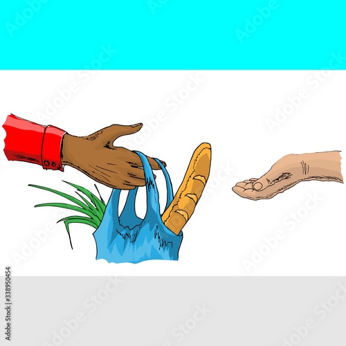 hand giving shopping bag to vulnerable during coronavirus outbreak