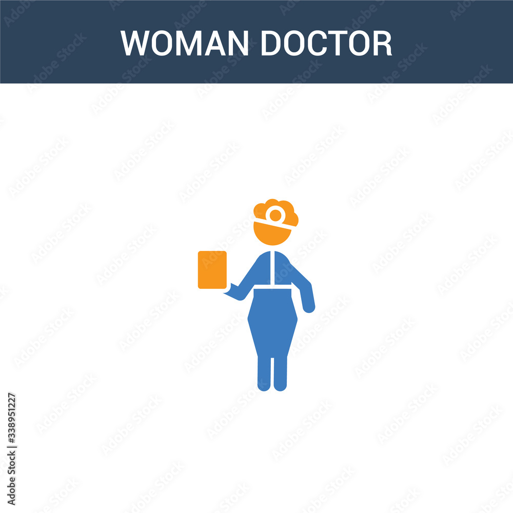 two colored Woman Doctor concept vector icon. 2 color Woman Doctor vector illustration. isolated blue and orange eps icon on white background.
