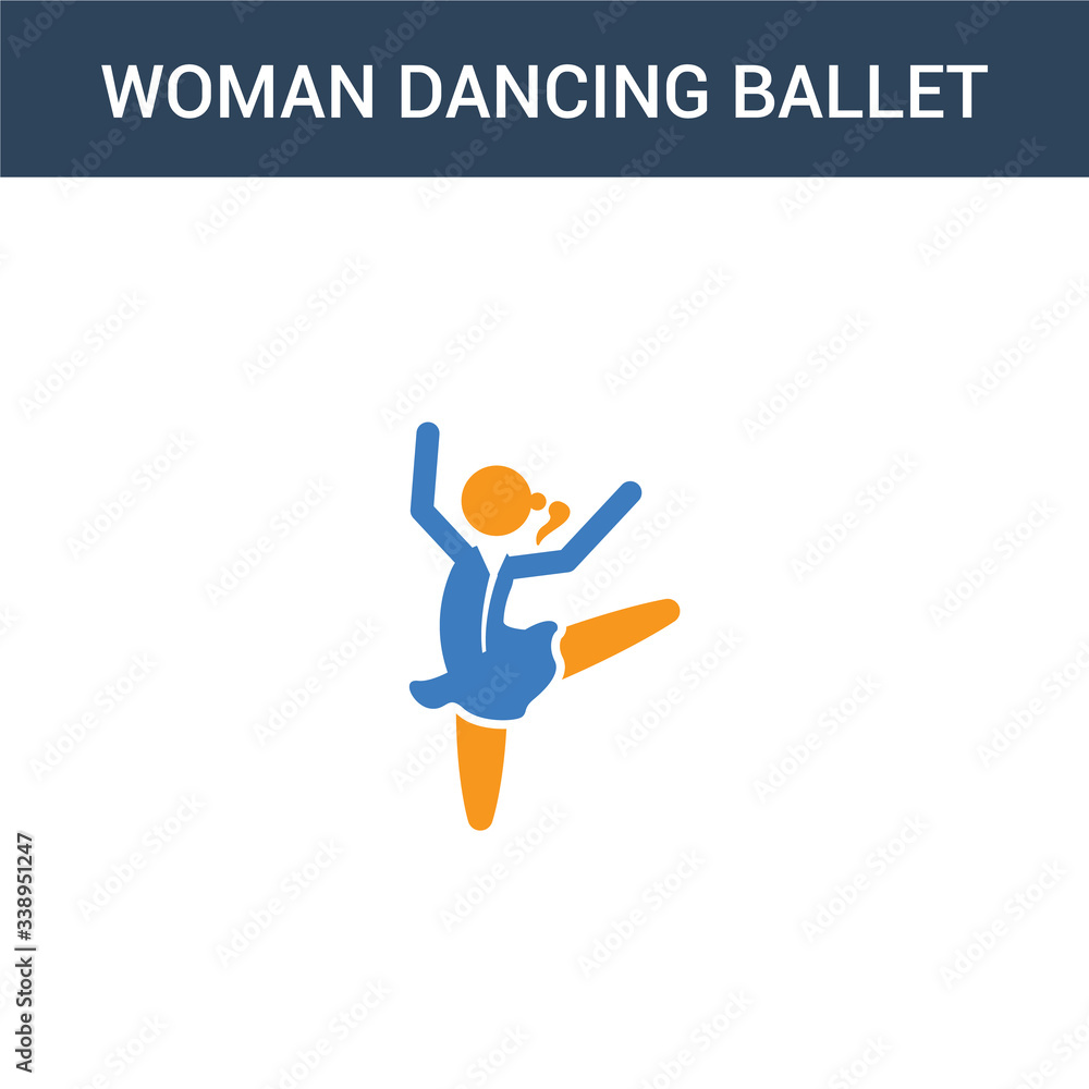 two colored Woman Dancing Ballet concept vector icon. 2 color Woman Dancing Ballet vector illustration. isolated blue and orange eps icon on white background.