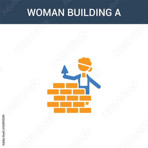 two colored Woman Building a Wall concept vector icon. 2 color Woman Building a Wall vector illustration. isolated blue and orange eps icon on white background.