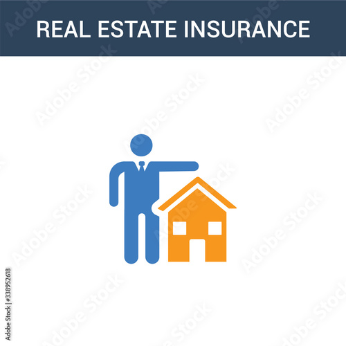 two colored Real estate insurance concept vector icon. 2 color Real estate insurance vector illustration. isolated blue and orange eps icon on white background.