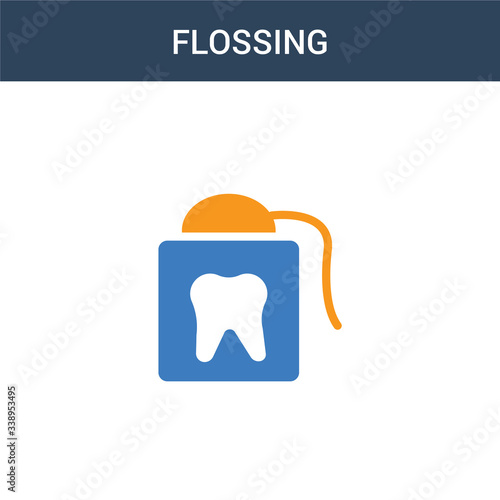 two colored flossing concept vector icon. 2 color flossing vector illustration. isolated blue and orange eps icon on white background.