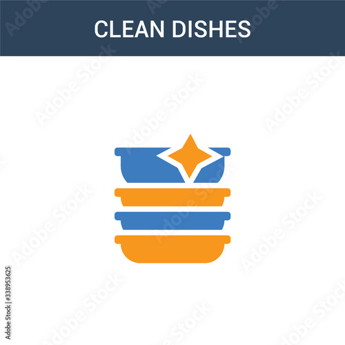 two colored Clean dishes concept vector icon. 2 color Clean dishes vector illustration. isolated blue and orange eps icon on white background.