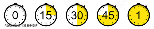 Timer icons on a white background. Countdown in the form of a timer on a white background in a flat style