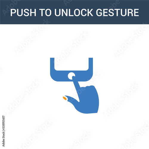 two colored Push to unlock gesture concept vector icon. 2 color Push to unlock gesture vector illustration. isolated blue and orange eps icon on white background.