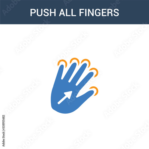 two colored Push all fingers to expand concept vector icon. 2 color Push all fingers to expand vector illustration. isolated blue and orange eps icon on white background. © BestVectorStock