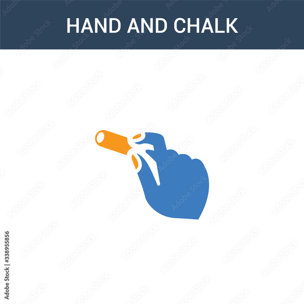 two colored Hand and Chalk concept vector icon. 2 color Hand and Chalk vector illustration. isolated blue and orange eps icon on white background.
