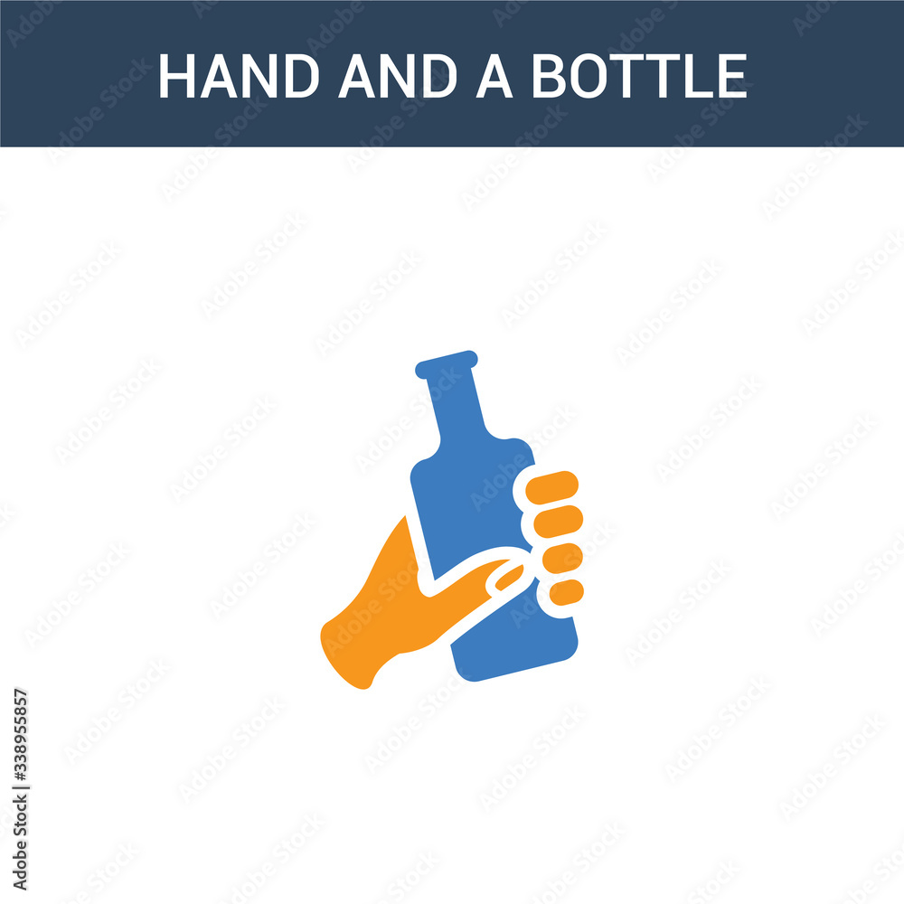 two colored Hand and a Bottle concept vector icon. 2 color Hand and a Bottle vector illustration. isolated blue and orange eps icon on white background.