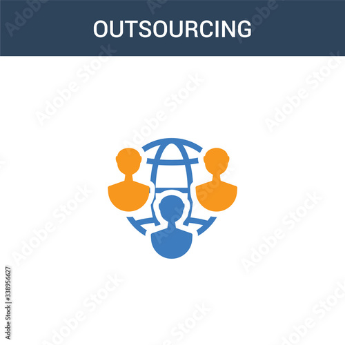 two colored outsourcing concept vector icon. 2 color outsourcing vector illustration. isolated blue and orange eps icon on white background.