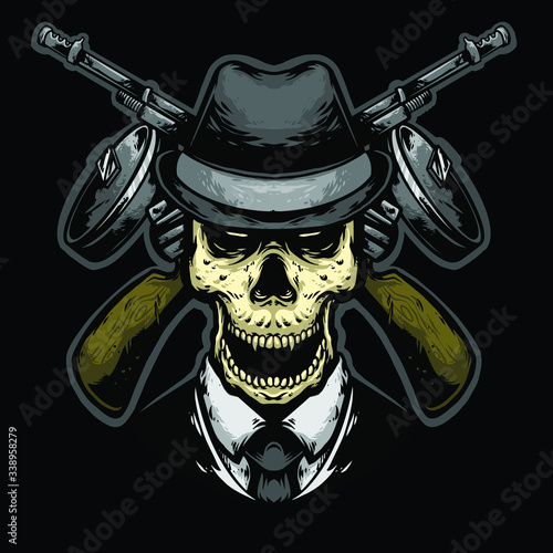 skull head mafia with gun logo vector design mascot
