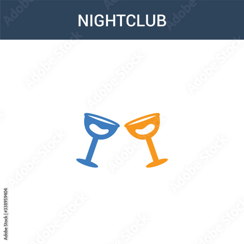 two colored nightclub concept vector icon. 2 color nightclub vector illustration. isolated blue and orange eps icon on white background.