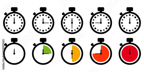 Set of Timer vector icon. Stopwatch symbol. Vector countdown circle clock counter timer. Fast time icon.
