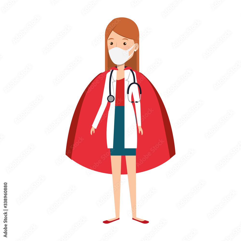 super doctor female with face mask and hero cloak vector illustration design super doctor female with face mask and hero cloak vector illustration design