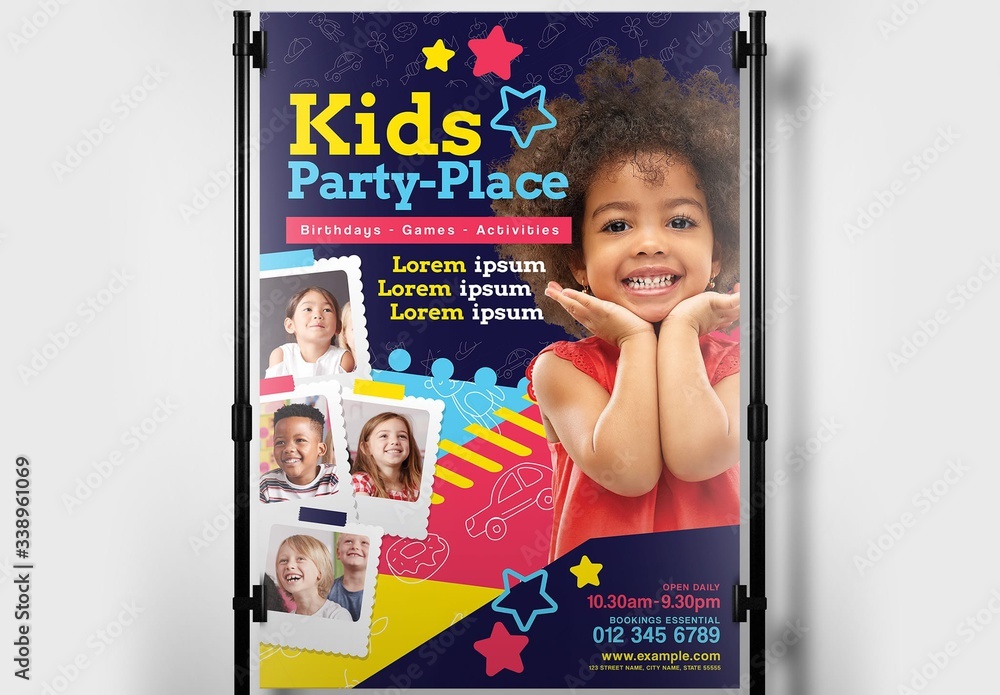 Kids Party Event Poster or Banner Layout Stock Template | Adobe Stock