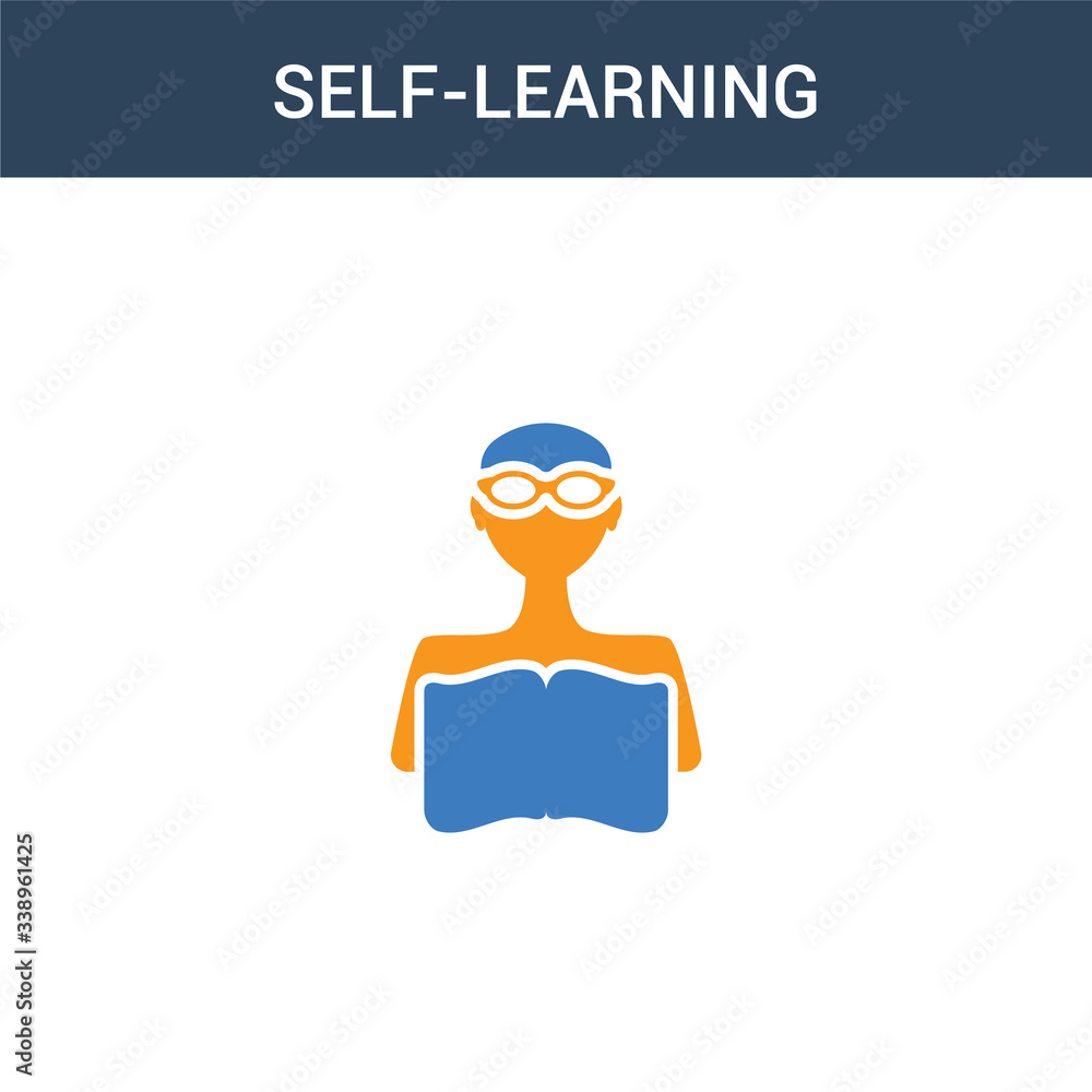 two colored self-learning concept vector icon. 2 color self-learning vector illustration. isolated blue and orange eps icon on white background.