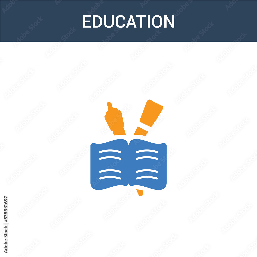 two colored Education concept vector icon. 2 color Education vector illustration. isolated blue and orange eps icon on white background.