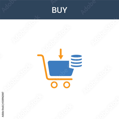 two colored Buy concept vector icon. 2 color Buy vector illustration. isolated blue and orange eps icon on white background.