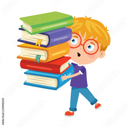 Cute Funny Kid Carrying Books