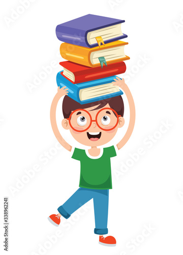 Cute Funny Kid Carrying Books