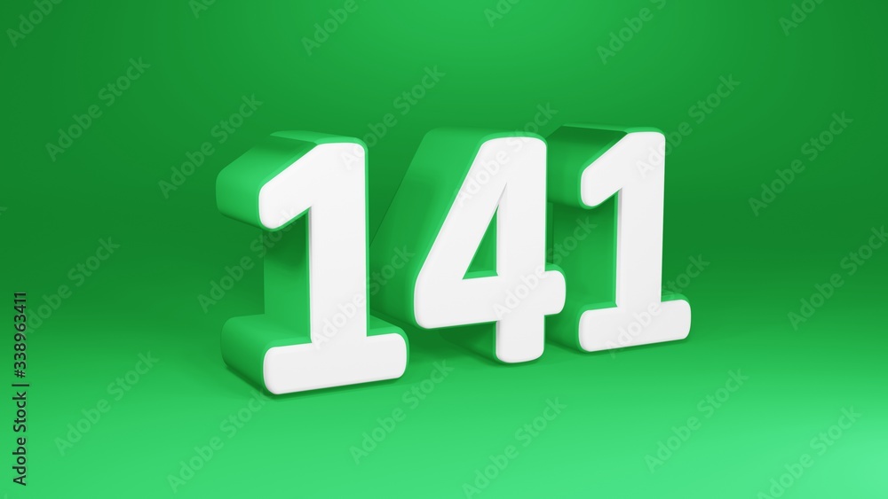 Number 141 in white on green background, isolated number 3d render Number 141 in white on green background, isolated number 3d render
