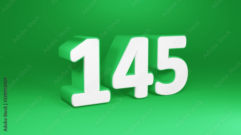 Number 145 in white on green background, isolated number 3d render Number 145 in white on green background, isolated number 3d render