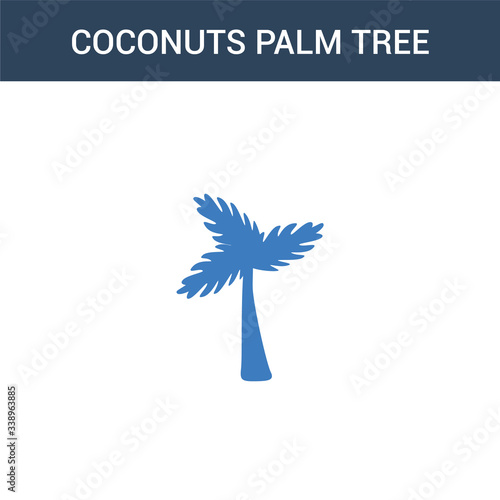 Fototapeta Naklejka Na Ścianę i Meble -  two colored Coconuts palm tree of Brazil concept vector icon. 2 color Coconuts palm tree of Brazil vector illustration. isolated blue and orange eps icon on white background.