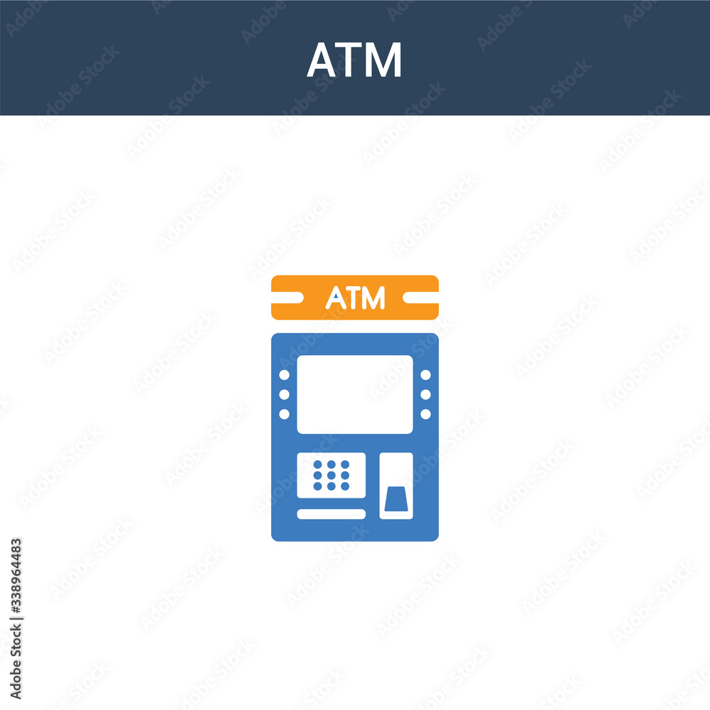 two colored Atm concept vector icon. 2 color Atm vector illustration. isolated blue and orange eps icon on white background.