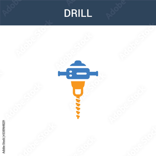 two colored Drill concept vector icon. 2 color Drill vector illustration. isolated blue and orange eps icon on white background.
