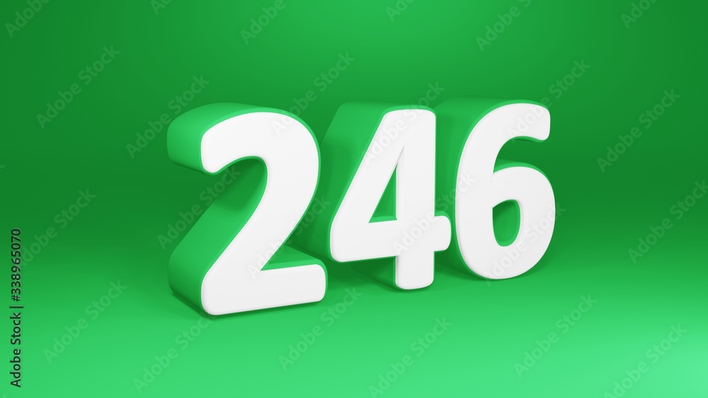 Number 246 in white on green background, isolated number 3d render Number 246 in white on green background, isolated number 3d render