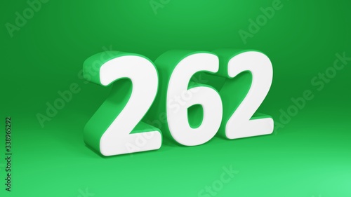 Number 262 in white on green background, isolated number 3d render