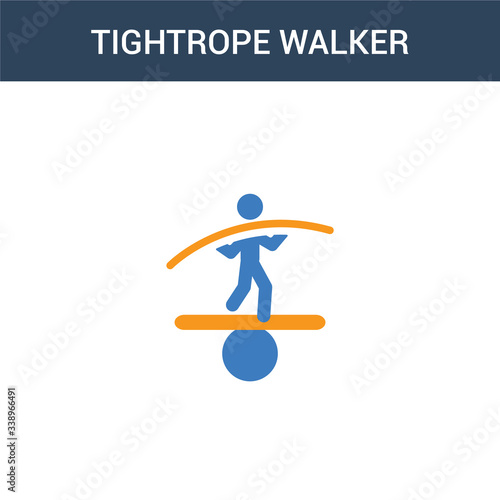 two colored Tightrope walker concept vector icon. 2 color Tightrope walker vector illustration. isolated blue and orange eps icon on white background.