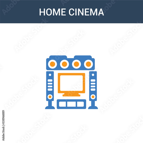 two colored home cinema concept vector icon. 2 color home cinema vector illustration. isolated blue and orange eps icon on white background.