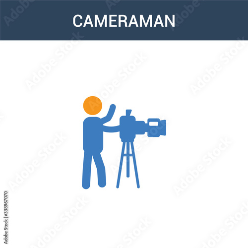 two colored cameraman concept vector icon. 2 color cameraman vector illustration. isolated blue and orange eps icon on white background.