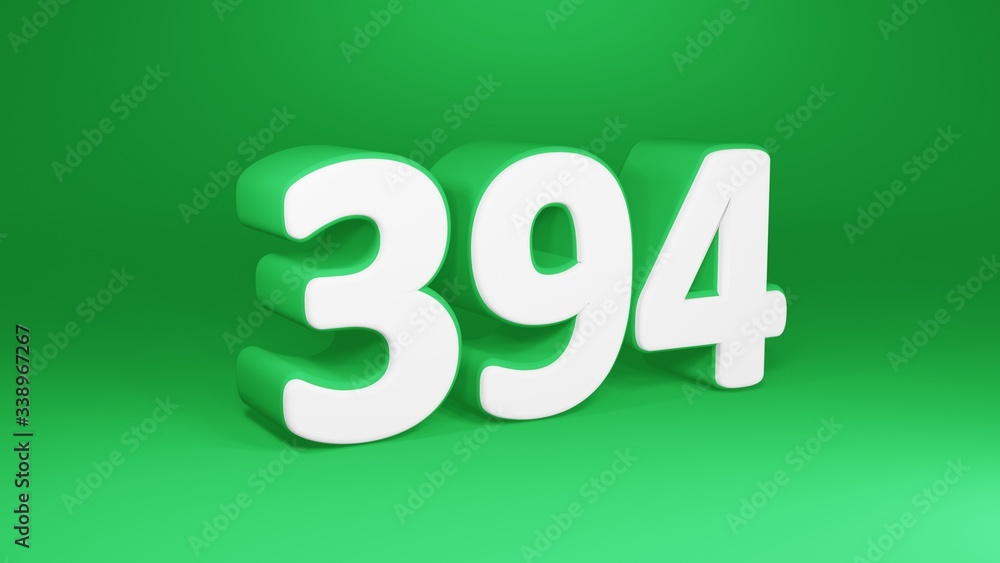 Number 394 in white on green background, isolated number 3d render Number 394 in white on green background, isolated number 3d render