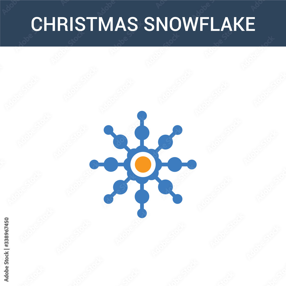two colored Christmas snowflake concept vector icon. 2 color Christmas snowflake vector illustration. isolated blue and orange eps icon on white background.