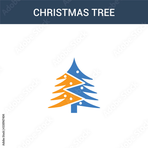 two colored Christmas tree concept vector icon. 2 color Christmas tree vector illustration. isolated blue and orange eps icon on white background.