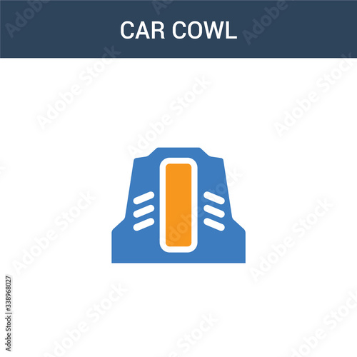 two colored car cowl concept vector icon. 2 color car cowl vector illustration. isolated blue and orange eps icon on white background.