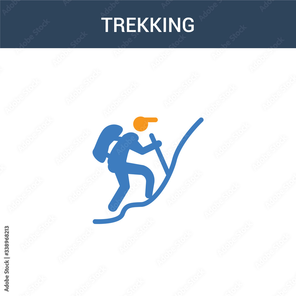 two colored Trekking concept vector icon. 2 color Trekking vector illustration. isolated blue and orange eps icon on white background.
