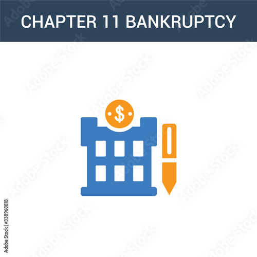 two colored Chapter 11 bankruptcy concept vector icon. 2 color Chapter 11 bankruptcy vector illustration. isolated blue and orange eps icon on white background.
