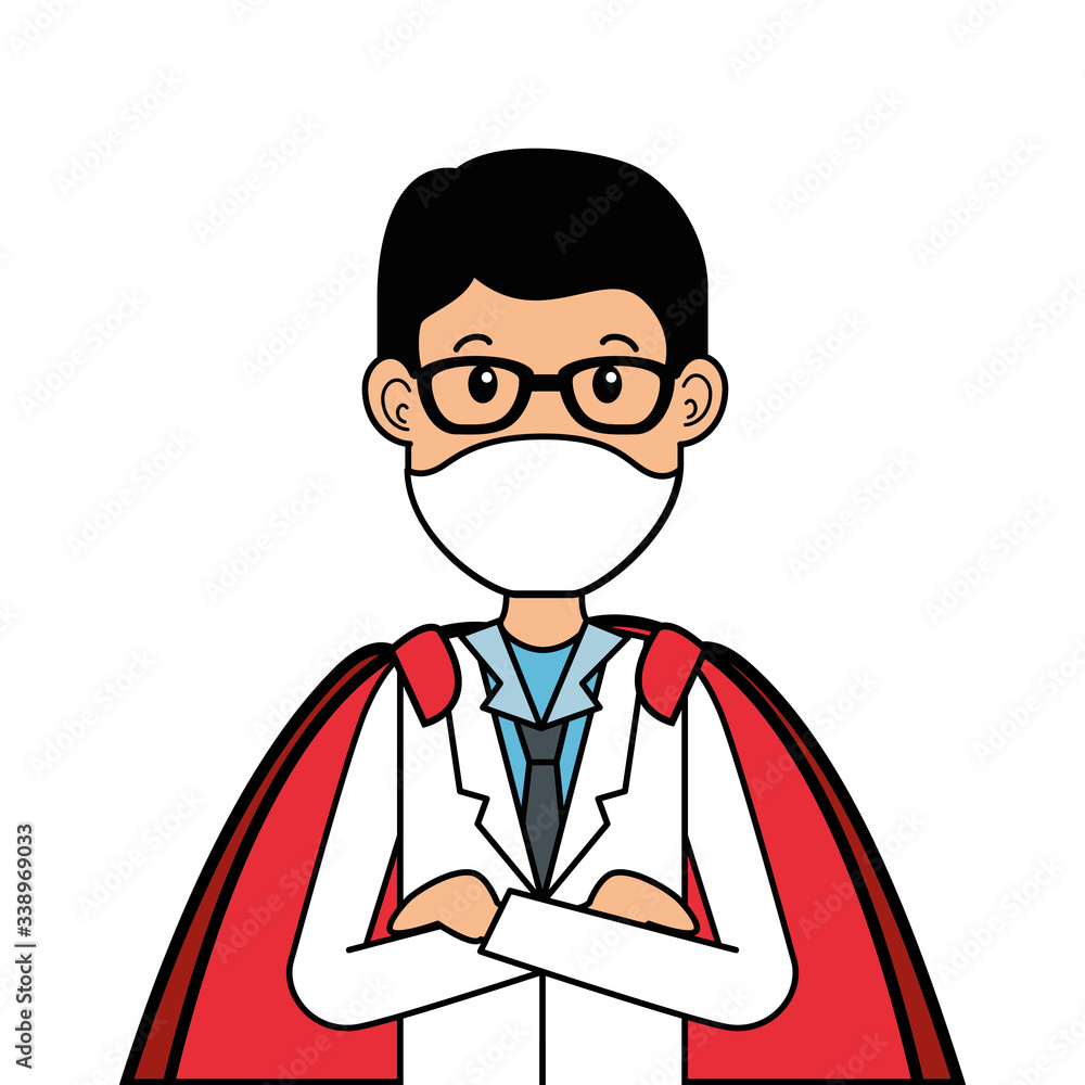 super doctor male with face mask and hero cloak vector illustration design super doctor male with face mask and hero cloak vector illustration design