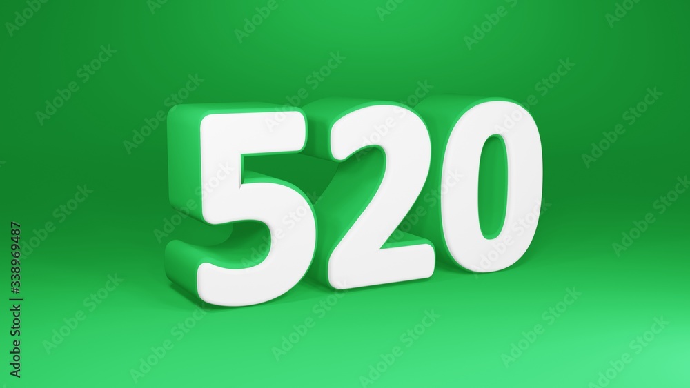 Number 520 in white on green background, isolated number 3d render Number 520 in white on green background, isolated number 3d render