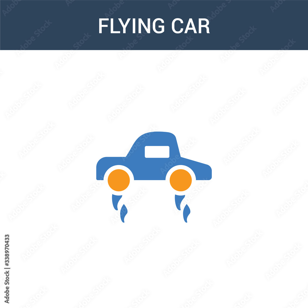 two colored Flying car concept vector icon. 2 color Flying car vector illustration. isolated blue and orange eps icon on white background.