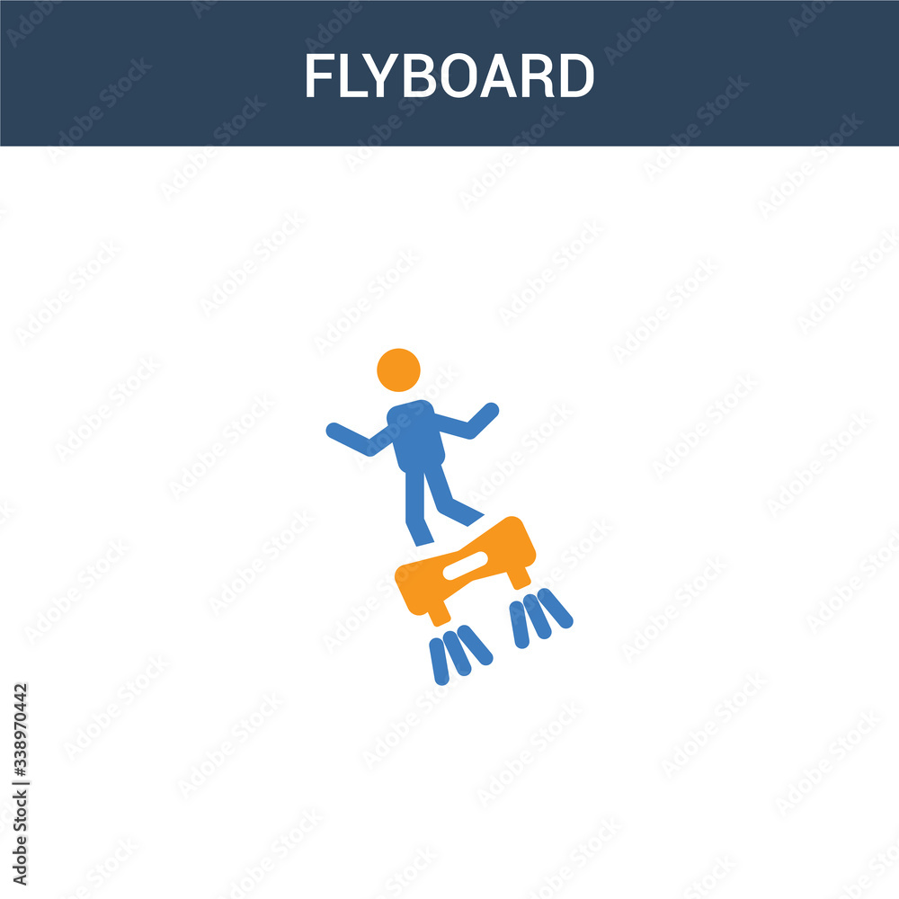 two colored Flyboard concept vector icon. 2 color Flyboard vector illustration. isolated blue and orange eps icon on white background.