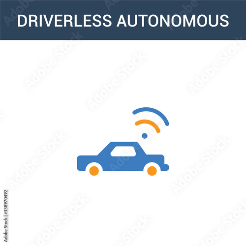 two colored Driverless autonomous car concept vector icon. 2 color Driverless autonomous car vector illustration. isolated blue and orange eps icon on white background.