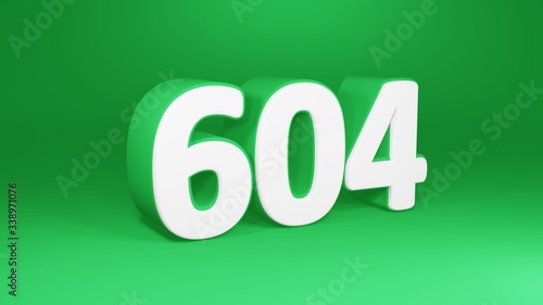 Number 604 in white on green background, isolated number 3d render