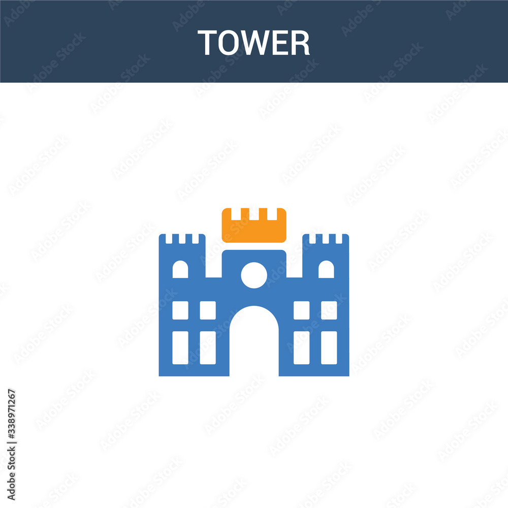 two colored Tower concept vector icon. 2 color Tower vector illustration. isolated blue and orange eps icon on white background.