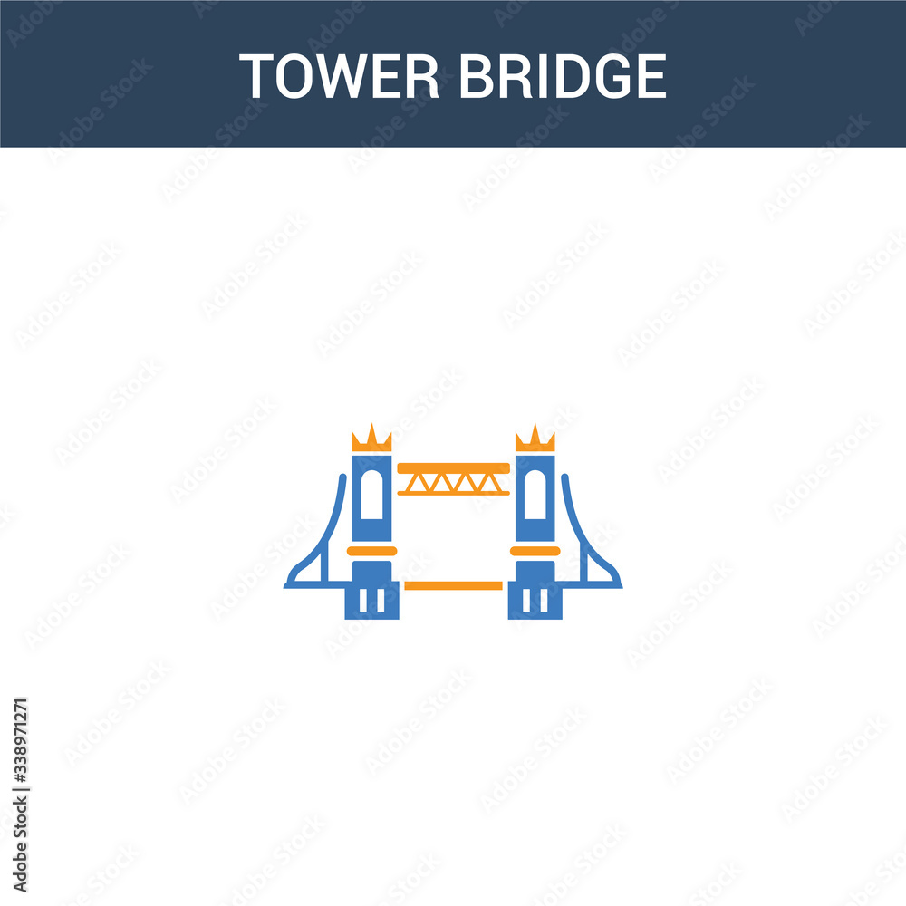 two colored Tower bridge concept vector icon. 2 color Tower bridge vector illustration. isolated blue and orange eps icon on white background.