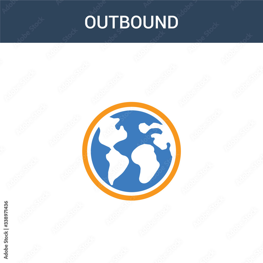 two colored Outbound concept vector icon. 2 color Outbound vector illustration. isolated blue and orange eps icon on white background.