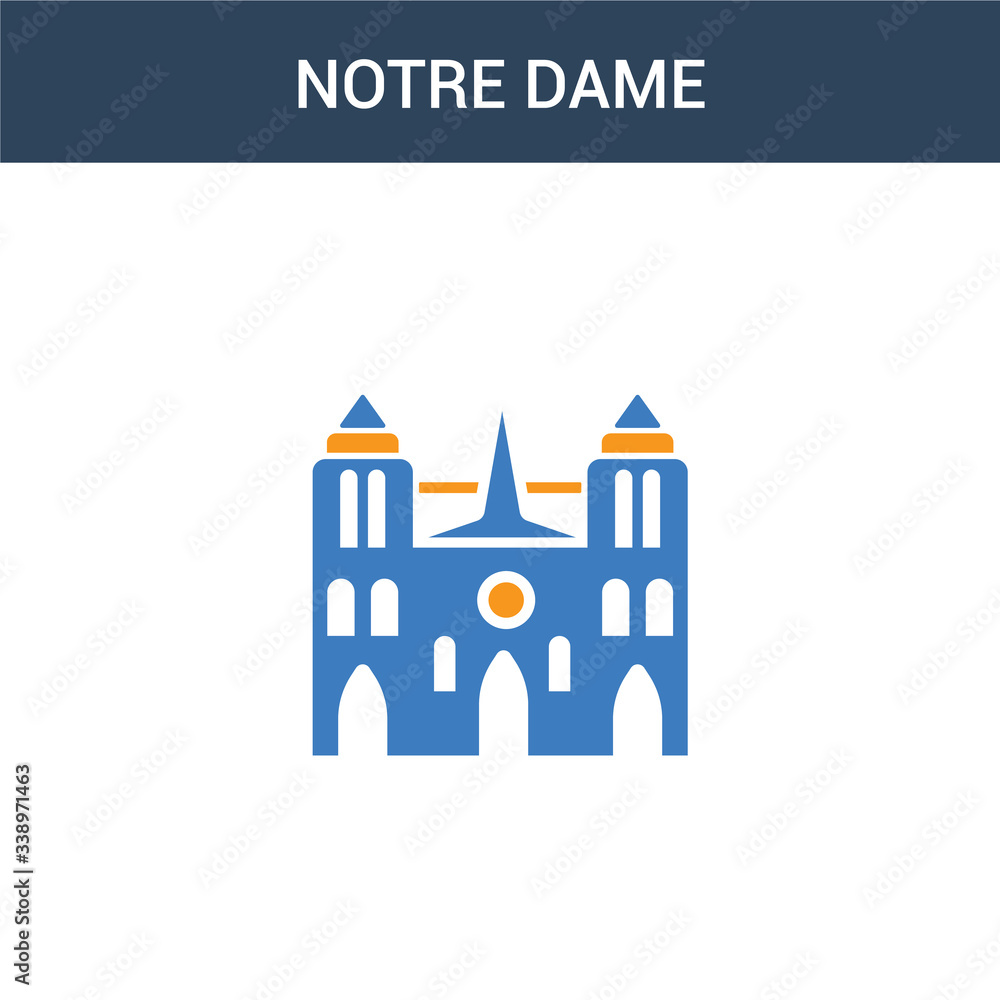 two colored Notre dame concept vector icon. 2 color Notre dame vector illustration. isolated blue and orange eps icon on white background.